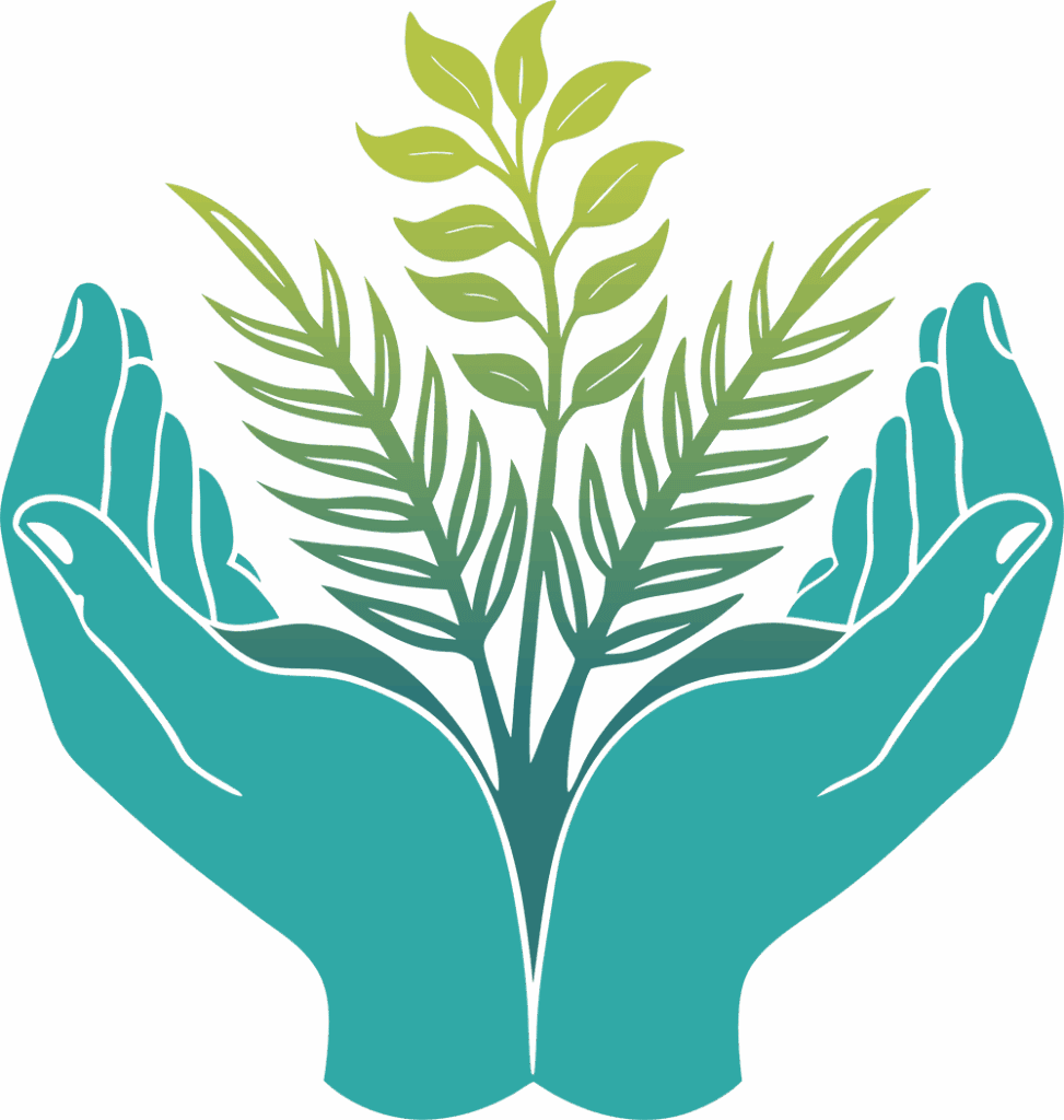 An icon with a hand and some flowers sticking out.