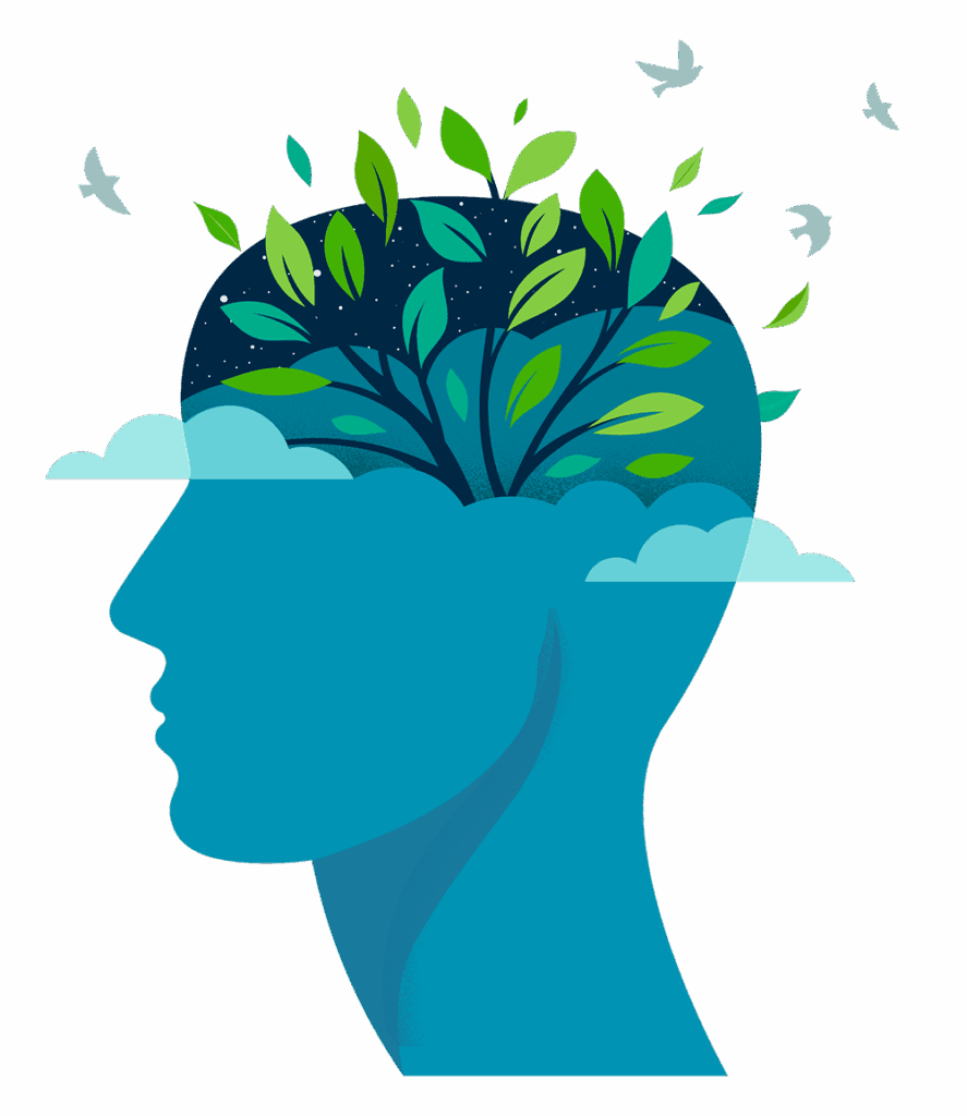 An icon with some flowers and clouds representing a person thinking process.