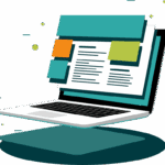 Icon with laptop floating and showcasing content.